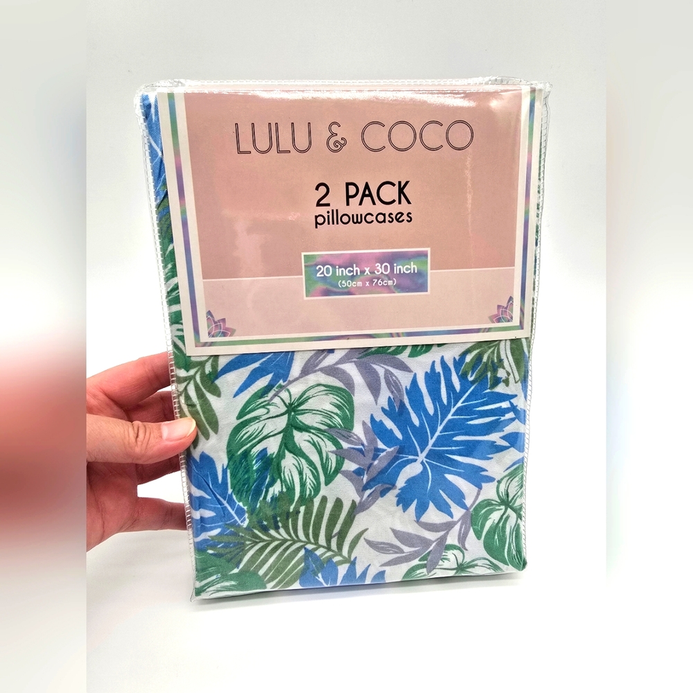 NWT Lulu & Coco Kids 2 Pack Pillowcases Leaf Palm Leaves Microfiber 20 X 30 In